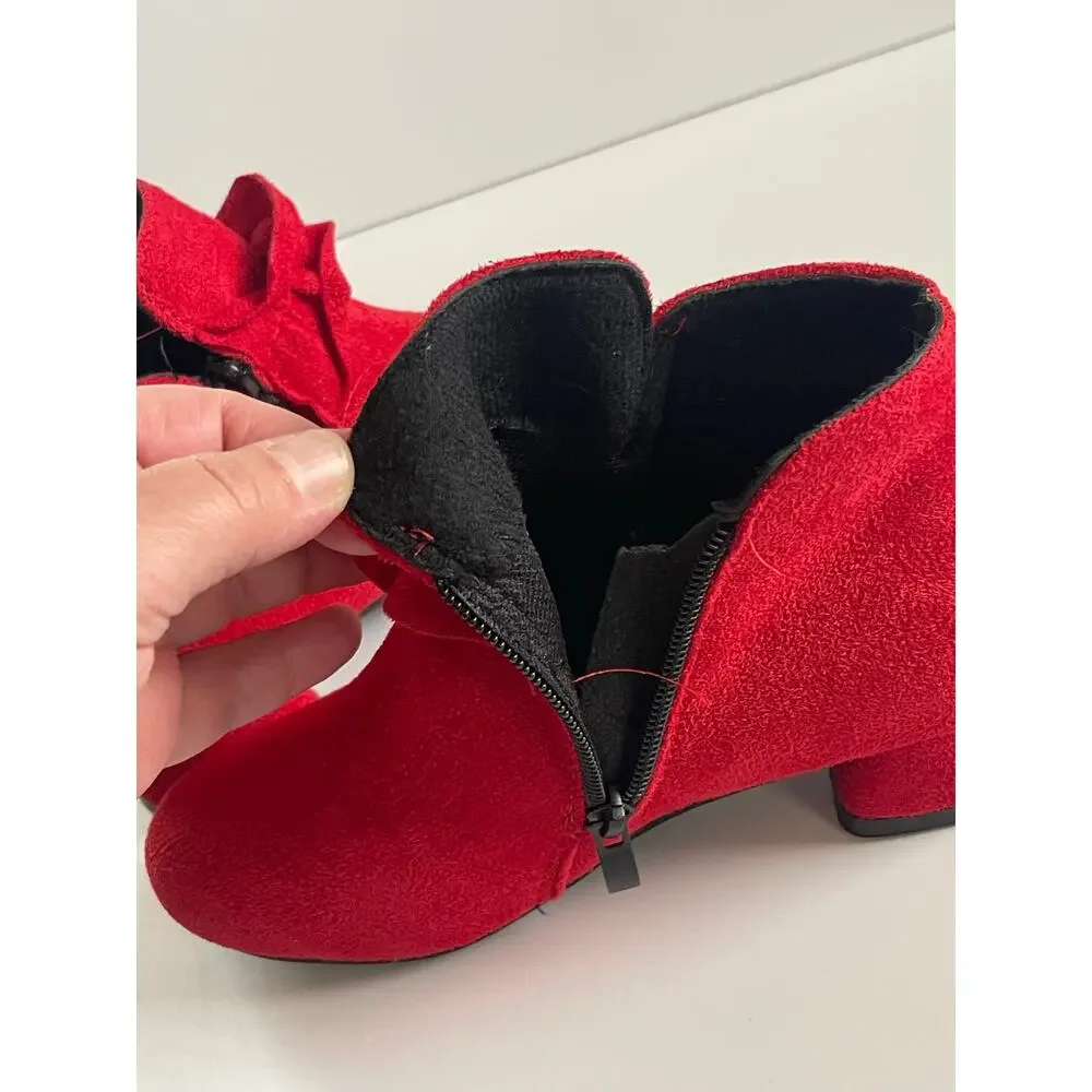 Red princess casual shoes, winter warm cotton short boots size 2.5